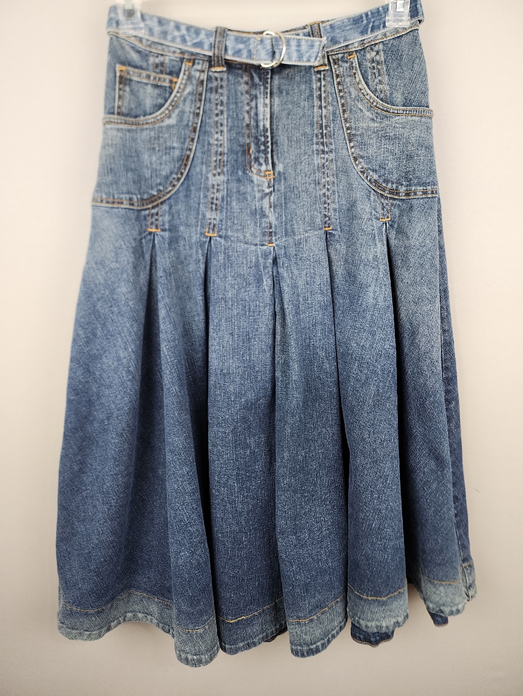 Vintage Soft Surroundings Denim Skirt - Pleated Full With Belt Sz Xs Petite